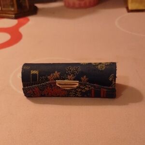 Vintage Elegant Blue and Gold Floral Lipstick Case W Compact Mirror